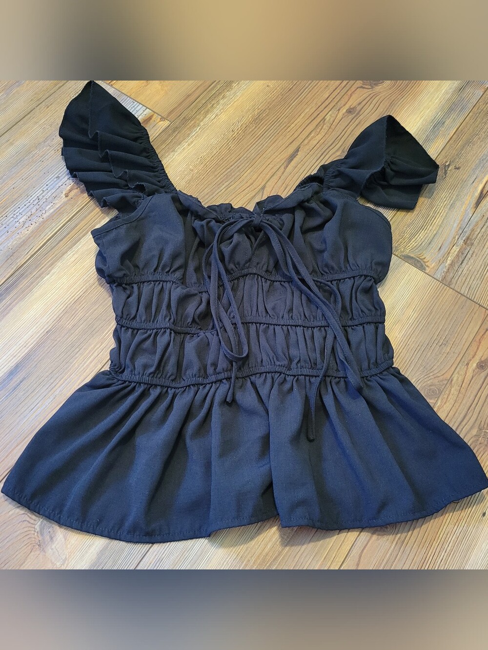 Shein Womens Size Medium Black Gathered Bodice Tank Blouse Corset Style